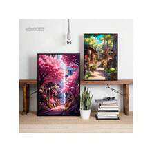 1幅日式街景樱花建筑帆布海报，适合现代客厅家居装饰，秋季风格 - 彩色 - 查看 5