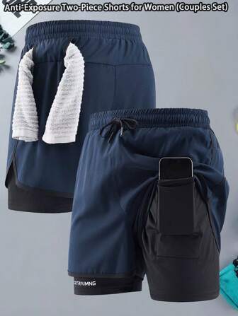 女士运动短裤，速干健身短裤，附有内裤，适合羽毛球、骑自行车、锻炼、跑步、健身和其他户外运动