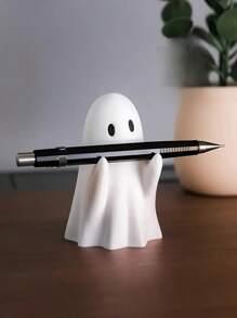 1pc Creative Ghost Pen Holder, Cute Desktop Decor Resin Ornament, Halloween Gift Idea