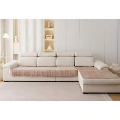 1pc Veet Washable Non-Slip L-Shaped Sofa Cover, Fits 3-Seater Sofa, Quilted Design, Magnetic Closure, Pet-Friendly Protection - Gray Velvet Sofa Cover