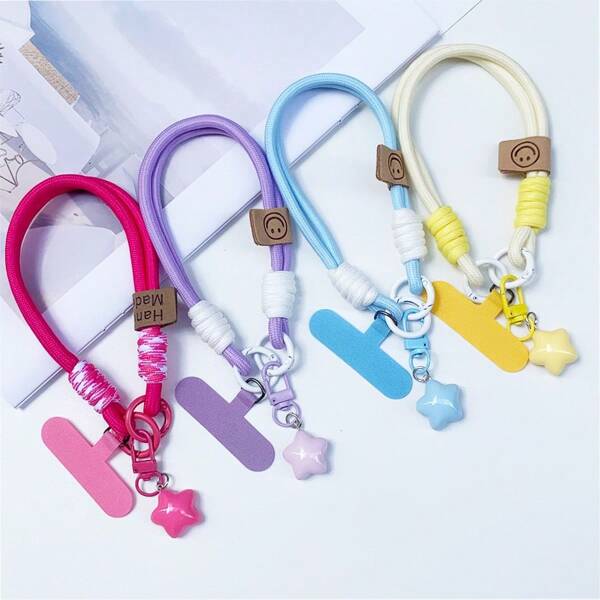 Cartoon Star Braided Mobile Phone Lanyard Strap Universal Hanging Chain Ring Cord With Patch Cell Phone Wrist Strap Detachab