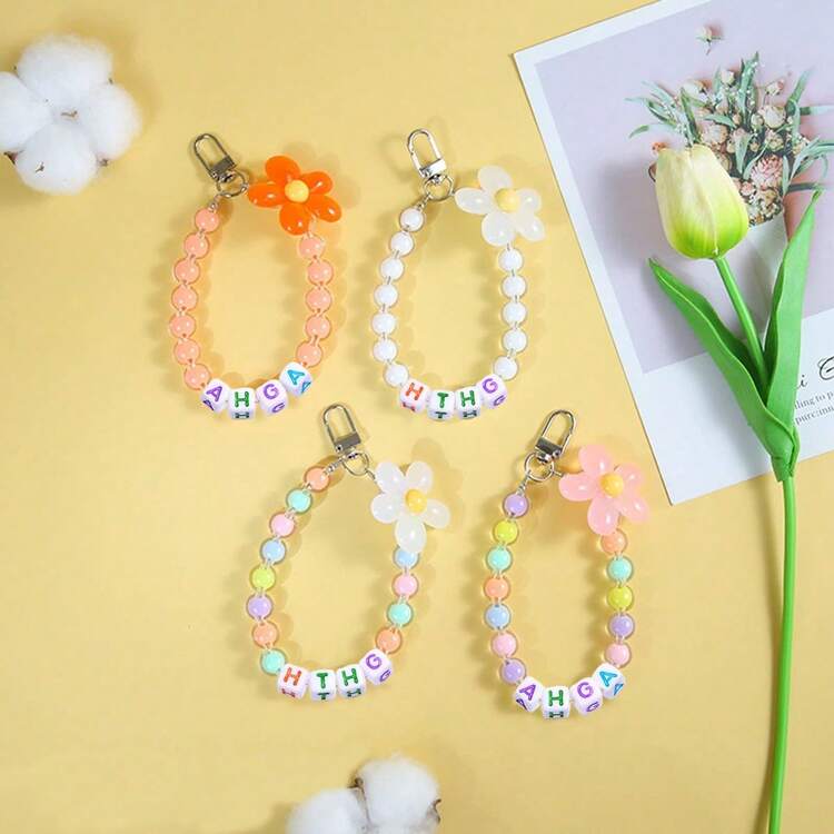 1pc Macaron Color Mixed Pearl/Flower Beads/Letter Bead Bag/Phone Charm Backpack Decor Keychain For Bag - Multicolor - View 4