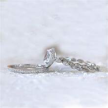 3-Piece/Set Stacked Commitment Ring Set, Couple Rings, Engagement/Wedding Eternal Rings, Valentine's Day, Mother's Day, Christmas Gifts, Eye-Catching Accessories For Parties And Banquets, Daily Casual Jewelry - White - View 8