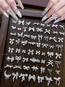 10/100/500pcs 3D Silver Bow Heart Nail Art Decorations, Korean Style Metal Bow, Star, Moon Nail Jewelry, Y2K Punk Nail Gems, DIY For Acrylic Nail Stickers, Phone Cases, Shoes, Clothes, Bags Nails Nail Supplies Nail Charms - Multicolor - View 2