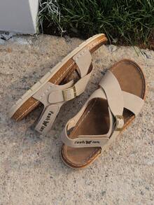 IH2 女士超柔軟十字綁帶單扣和魔鬼氈閉合粗底運動鞋，配有雪花底 - 卡其色 - 查看 8