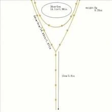 1 Double-Layer Stackable Gold And Silver Long Tassel Female Y-Shaped Round Bead Clavicle Necklace