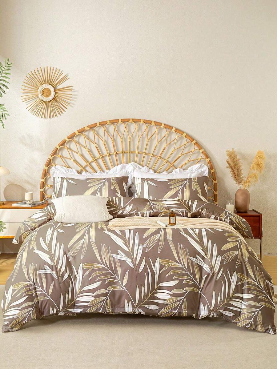 Bộ ga trải giường 3 món họa tiết lá và hoa (1 vỏ chăn và 2 vỏ gối), mềm mại và thân thiện với da, phù hợp cho mọi mùa. - Nhiều màu - Xem 1