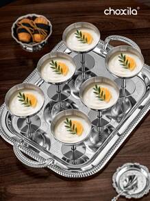 choxila 1 件/3 件银色花卉图案托盘带手柄，甜点杯储存托盘，装饰托盘，上菜托盘，餐盘，下午茶、家庭聚会、卧室、露营、酒店、办公室的家居生活必需品