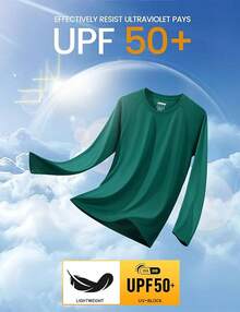 Men's Long Sleeve Shirts UPF 50+ UV Sun Protection Athletic Shirts For Hiking Running Workout Rash Guard-2025 - Emerald Green - View 2