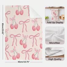 2 件浪漫粉色格子蝴蝶结和樱桃图案厨房巾，15.75 * 23.62 英寸（40 * 60 厘米）超柔软吸水超细纤维洗碗巾、手巾、洗碗布、家居装饰、厨房装饰、烹饪烘焙茶巾、清洁用品，适用于餐厅、厨房、节日装饰和礼品，所有季节