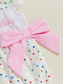 Newborn Baby Girl Birthday Outfit Its My Birthday Embroidery Polka Dot Bow One Year Old Girl Smcoked Romper Bubble Bodysuit One Piece Summer Clothes - 白色 - 查看 8
