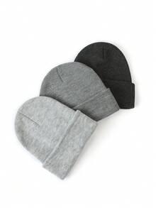 Herbst/Winter einfarbige gestrickte Beanie Mütze, warme Große Größen einfarbige weiche Skimütze, vielseitig & Herbstoutfit - 086 - Übersicht 3