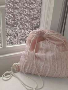 Fashionable Pink Girly Drawstring Pocket Backpack, Large Capacity Foldable Travel Bag For College Girls And Daily Outdoor, School Backpack - Pink - View 5