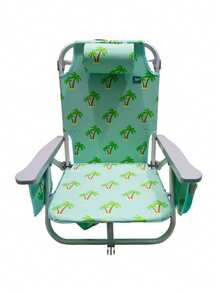 Reclining Aluminum Beach Chair - 8 Adjustable Positions, Removable Cooler Bag, Side Pockets, Supports Up To 113 Kg - 綠色棕櫚樹 - 查看 2