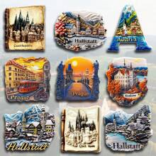 1pc Resin Refrigerator Magnet, Poland, Austria, Czech Landmarks Of Krakow, Hallstatt, Prague, Travel Souvenir, Home Decor Magnets For Bedroom, Kitchen, Wall, Creative Gift