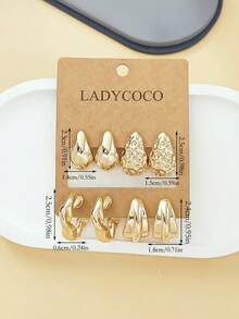 LADYCOCO 4 Pairs Elegant Teardrop Earrings Set, Suitable For Women's Daily Wear, Dates, Parties, Gold Color Jewelry Accessories - Gold 4-pair Set - View 6