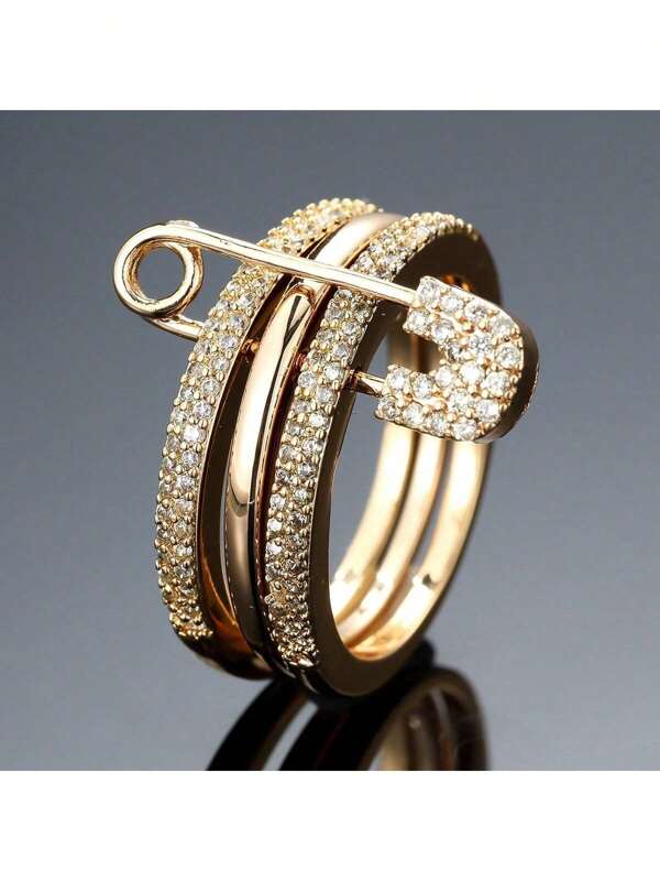 1pc Unique Single Prong Set Triple-Ring Zirconia Gemstone Fashion Ring For Women