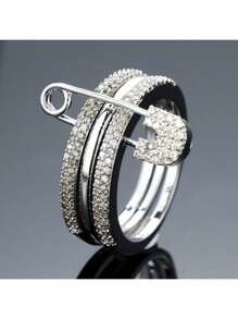 1pc Unique Single Prong Set Triple-Ring Zirconia Gemstone Fashion Ring For Women