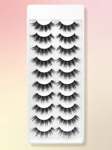 10 pares de pestañas postizas completas, pestañas estilo ruso, pestañas esponjosas con efecto de visón rizado en D, pestañas alargadas con efecto de ojo de gato, pestañas naturales y gruesas, extensión de pestañas, esencial de maquillaje de viaje, pestañas postizas - Negro - Ver 9