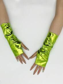 1 Paar lackierte kurze fingerlose Handschuhe, Cosplay Kostümzubehör, Handschuhe mit heller Farbe und reflektierender Beschichtung