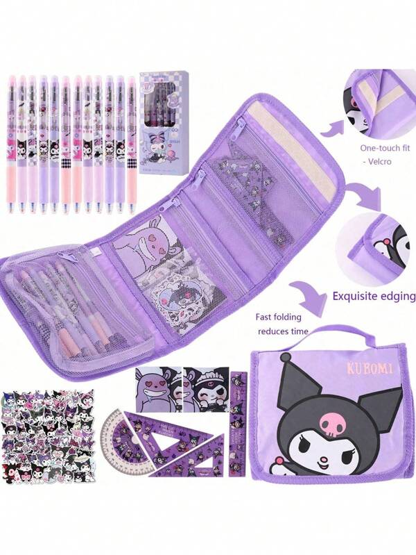 Sanrio [Essenziale per gli studenti] Set di cancelleria da 20 pezzi | Include 1 astuccio/12 penne blu/2 blocchetti adesivi/4 righelli/un set di adesivi | Scatola di archiviazione portatile | E | Regalo per il ritorno a scuola (disponibile in più colori), Ritorno a scuola, Forniture scolastiche, Astuccio, Borsa scolastica