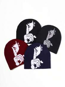 1pc Face Pattern Intarsia Knit Beanie Hat, Fashionable Y2K Vibe, Warm And Windproof
