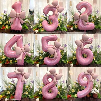 1个40英寸大号粉色数字铝箔气球，带哑光蝴蝶结装饰，适用于生日派对、户外活动、周年纪念、节日、宴会庆典、氛围营造和背景装饰，生日装饰