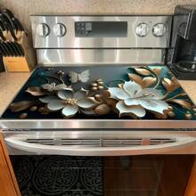 1PC Durable Polyester Gas Cooktop Protector With Black Flower And Butterfly Design - Heat-Resistant And Scratch-Resistant, Easy To Clean - Perfect For Any Stove Top Protector, Drain Pad, Coffee Machine Pad
