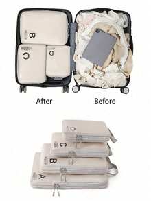 4 件套网状压缩收纳袋衣物收纳行李袋尼龙防水防尘大容量旅行袋组合 4 件套压缩收纳袋含鞋袋便携式适用于大学宿舍、学校、度假、返校、海滩、游泳池、户外使用化妆包洗漱包盥洗旅行包化妆品收纳沙滩包度假必需品学校用品旅行必需品女士大学宿舍浴室 - 米色 - 查看 8