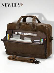 NEWHEY Men Laptop Bag 16 Inch Leather Briefcase Vintage Messenger Bag For Men Large Crossbody Shoulder Office Computer Bag Retro College Satchel Bag For Work, Business, Travel Summer Summer Bag Spring Break Vacation Bags Gift Bag Pack Vintage Bags Laptop Bags Purse Organizer