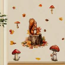 秋季松鼠和秋叶墙贴 - 自粘式秋收装饰，暖色调，适用于客厅、卧室、走廊 - 耐用塑料季节性家居装饰、秋季家居装饰、节日房间装饰、秋季主题艺术品、易粘贴贴纸、舒适的秋季主题、高品质 PVC、DIY 爱好者 - 彩色 - 查看 10
