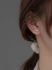1 Pair Creative S925 Sterling Silver Moonstone Stud Earrings, Simple & Fashionable Jewelry Accessories, Gift For Friends, Birthday - Round - View 4