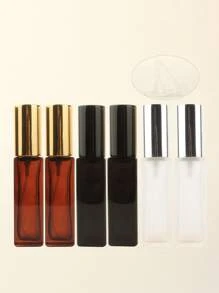 3pcs/6pcs/12pcs/18pcs 10ml Square Glass Refillable Makeup Toner Perfume Small Sample Transparent Fine Mist Spray Bottle, Black/Amber, With Funnel Atomizer, Rose Gold/Purple/Pink