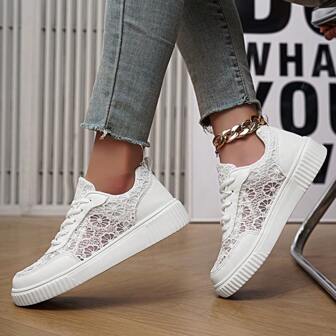 Women's Casual Sneakers, Soft Bottom Floral Stripe Mesh Shoes, Fashion, Woven Mesh, Hollow Breathable, Non-Slip Outdoor Walking Casual Shoes