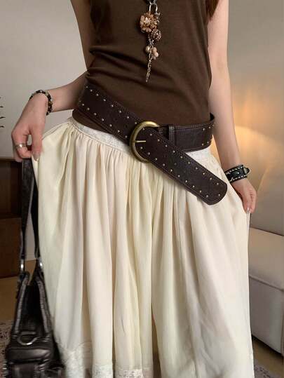 1 chiếc thắt lưng đinh tán rộng hình chữ D bằng da PU màu cà phê dành cho nữ mùa thu, mùa lễ hội Halloween