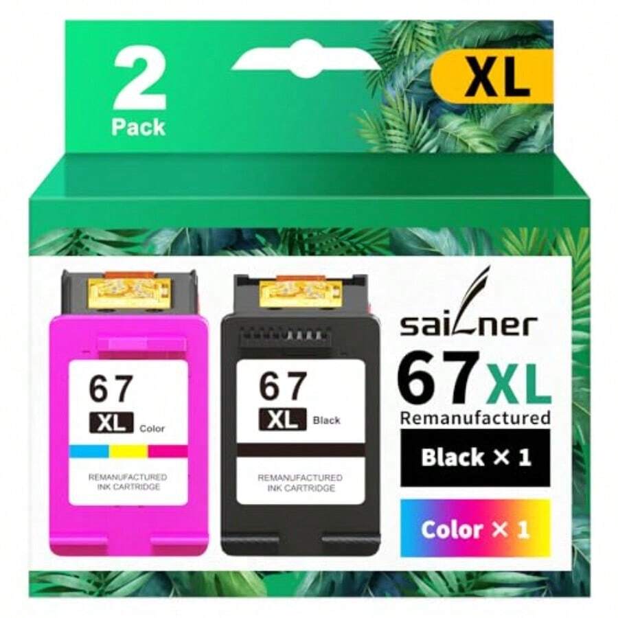 67XL HP Printer Ink Replacement For HP Ink 67 For HP 67 Ink Cartridges Black Color Combo Pack Compatible With DeskJet 2755e Ink Cartridges 2700e 2855e 4155e Envy 6055 6455e Printer 67XL Ink