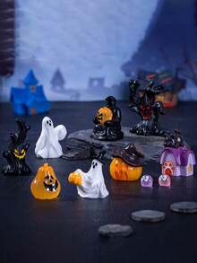 1pc/11pcs/Set Mini Resin Pumpkin & Ghost Figurines, Small Halloween Garden Micro Landscape Decor, Suitable For Halloween Party, Village, Bonsai, Outdoor Home Garden Decoration - Multicolor - View 1