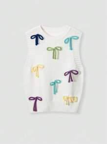 Vivid Style Sweet Dopamine Colorful Three-Dimensional Bow, Ageing Versatile Vest Undershirt, Autumn And Winter Knitwear Sweater, Back To School Clothes, Cute Tops Women