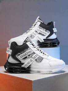 Men's Fashion Streetwear Sports Shoes, Comfortable Non-Slip Casual Lace-Up Athletic Shoes, Suitable For Men's Outdoor Activities High-Top Sneakers, Unisex Design, Shock-Absorbing Air Cushion Increasing Height Men Shoes