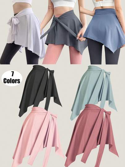 2Pcs/1Pc - Women's Silky Fast Drying Sun Protection Adjustable Shawl, Belt, Scarf, Sports Base Skirt, Anti Awkward And Anti Glare, One Piece Skirt To Cover The Buttocks And Make You Look Slimmer, Fitness Yoga Clothing, Women's Hip Wrap Skirt, Fitness Yoga Lace Up Shawl, Running Hip Cover Anti Glare Short Skirt, Outer Wrap Skirt,