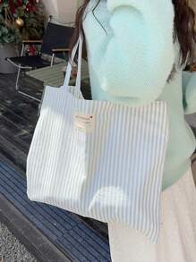 复古条纹帆布手提包，女士大容量条纹帆布手提包 - 时尚单肩包，适合旅行和购物，亮红色和白色条纹，大容量，百搭，可水洗 - 无扣，日常手提包，休闲日常手提包 - 彩色 - 查看 12