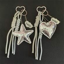 Leather Heart-Shaped Key Chain Pendant 5-Pointed Star Bag Charm Car Key Chain Creative Handmade Key Decorations Keychain For Bag Car Accessories For Women