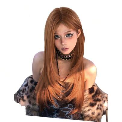 alicegarden 28-Inch Long Synthetic Wig Featuring A Natural Straight Style A Stunning Dirty Orange. Middle Part Design , It Is Crafted From Heat-Resistant Fiber To Ensure Durability. This False Hairpiece Is Perfect For Daily Perfect For Parties, Role-Play And Gatherings Use, Offering A Natural And Realistic Appearance That Mimics It Is Also A Gift For Women.