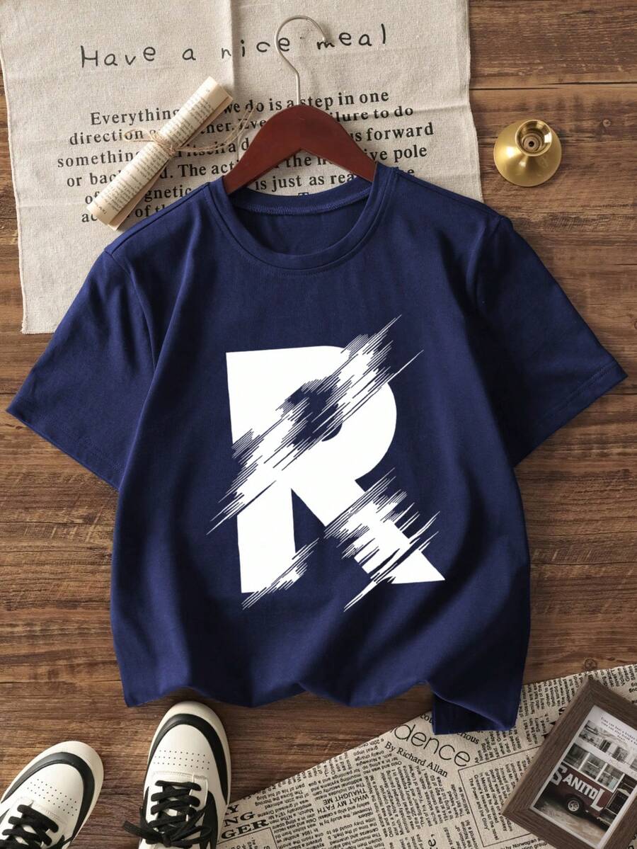 Áo thun nam cổ tròn tay ngắn in chữ mùa hè thường ngày