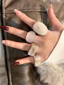 4pcs Retro Fresh Resin Rings For Women, Suitable For Autumn/Winter