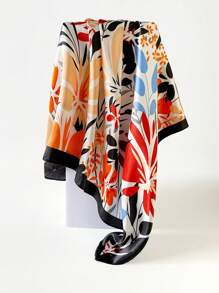 Boho 1 Pc 90cm Women's Floral Printed Square Scarf, Casual Sunscreen Head Wrap & Neck Scarf, Suitable For Nighttime Breast Wrapping, Sleeping And Daily Wear, Can Be Worn As A Square Scarf, Bandana, Headwrap Or Bandana Top