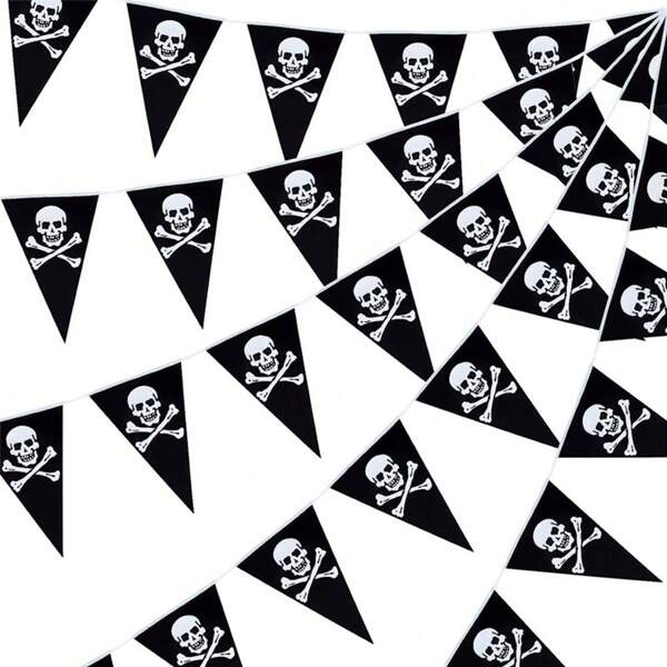1Set Halloween Skull Banners , Halloween Triangle Flags ,Festive Party Home Background Decoration