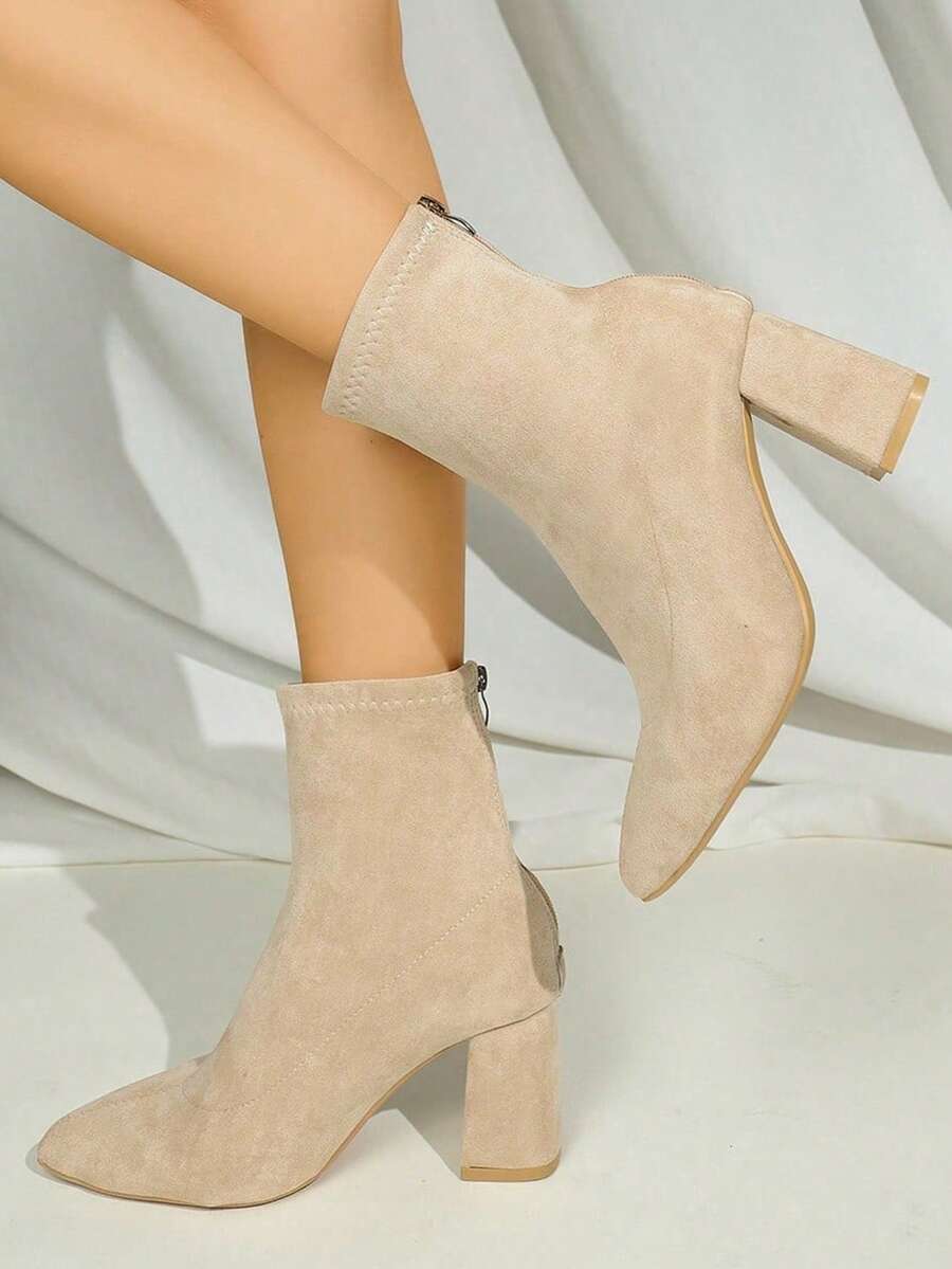 女士尖头粗跟踝靴，女士低跟踝靴，黑色靴子