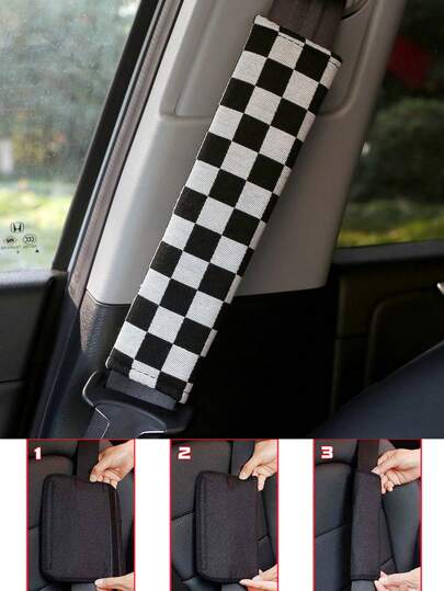 1/2pcs Mesh Checkerboard Car Seat Belt Cover, Comfortable Car Accessories, Cute Seat Belt Pad Shoulder Protector Universal