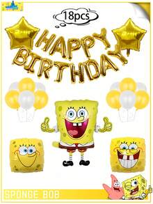 SpongeBob SquarePants 18件套海绵宝宝主题海绵宝宝和派大星铝箔气球套装 - PVC派对装饰套装，生日派对装饰，增添节日气氛 - 适用于家庭聚会、周年纪念日和节日、婚礼、生日、圣诞节、家居装饰、圣诞装饰、房间装饰、冬季圣诞装饰、圣诞礼物、圣诞装饰品 - 彩色 - 查看 17